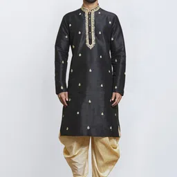 SULAKSHACOUTUREZ Men Floral Embroidered Regular Thread Work Kurta with Dhoti Pants-image-20