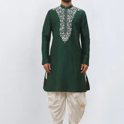 SULAKSHACOUTUREZ Men Floral Embroidered Regular Thread Work Kurta with Dhoti Pants-image-18
