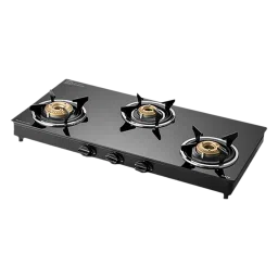 KAFF CTC773B Toughened Glass Top 3 Burner Manual Gas Stove (Matte Enamelled Pan Support, Black)-picture-3