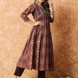 KALINI Ethnic Motifs Printed Regular Chanderi Silk A-Line Kurta With Trousers & Dupatta image 4