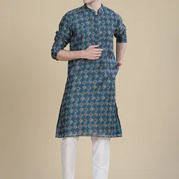 Anouk Ethnic Motifs Printed Mandarin Collar Chanderi Silk Kurta-picture-39
