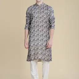 Anouk Ethnic Motifs Printed Mandarin Collar Chanderi Silk Straight Kurta-image-87