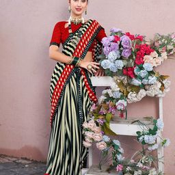 Anouk Off White Striped Sequinned Art Silk Saree-image-0
