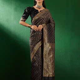 Sangria Ethnic Motifs Woven-Design Banarasi Silk Saree-image-93