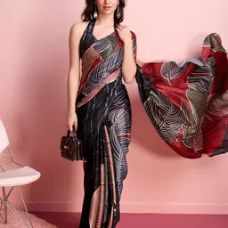 RACHNA Abstract Block Print Satin Saree image 3