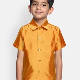 THANGAMAGAN Boys Orange Regular Fit Solid Ethnic Silk Shirt-picture-44