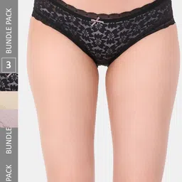 Amour Secret Pack Of 3 Floral Printed Laced Hipster Briefs P3638_Blk_Grn_Rbn-image-58