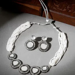 TEEJH Padmini Silver Stone-Studded & Beaded Oxidised Jewellery Set-33