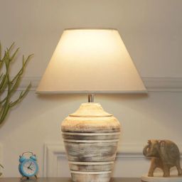 kapoor lampshades Reims White Cottan Fabric Shade Night Lamp With Wood Base-picture-32