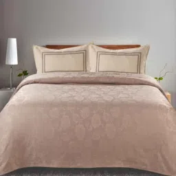 saral home Beige Floral 144 TC 100% Cotton King Sized Bed Sheets with 2 Pillow Covers-picture-3