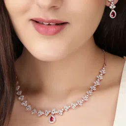 Rubans Gold-Plated White & Pink CZ-Studded Handcrafted Jewellery Set-22
