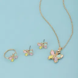 Carlton London Girls Gold-Plated Butterfly-Shaped CZ Enamelled Jewellery Set-image-35