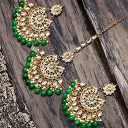 Zaveri Pearls Green Gold-Plated Kundan & Beads Studded Jewellery Set-16