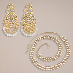 Peora Gold Plated Kundan Stone Studded & Pearls Beaded Jewellery Set-16