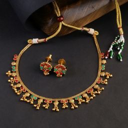 Adwitiya Collection Gold-Plated Stone-Studded & Beaded Jewellery Set-image-37