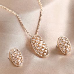 Adwitiya Collection Rose Gold Plated CZ Stone-Studded Necklace and Earrings-image-37