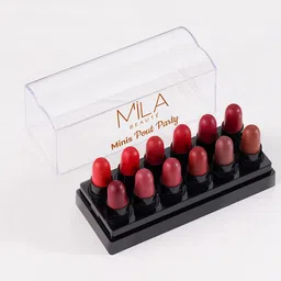 MILA BEAUTE Minis Pout Party Set Of 12 Highly-Pigmented Bullet Lipstick- 4g Each - Shade-A-17