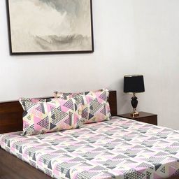BOMBAY DYEING Epigram Grey Printed Pure Cotton 120 TC Queen Bedsheet Set 2.24 m X 2.54 m-94