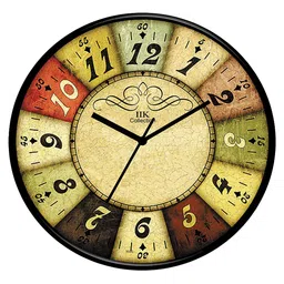 IIK COLLECTION Black & Yellow Printed Round Contemporary Wall Clock-32