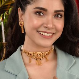 Saraf RS Jewellery Women Gold-Plated Red Kemp-Studded Jewellery Set-4