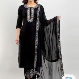 AAYUMI Floral Yoke Design Thread Work Straight Kurta & Trouser With Dupatta-image-35