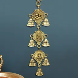 Imli Street Yellow Leaf Style Om Ganesh Laxmi Brass Hanging Pooja Bell-image-25