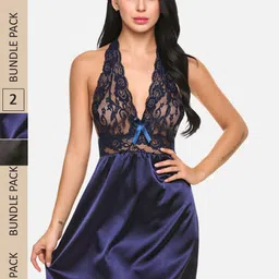 StyFun Pack of 2 Satin Halter Neck Baby Doll-image-88