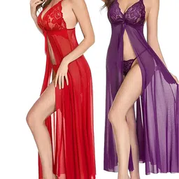 PIBU Pack of 2 Self Design Net Lace Baby Doll-picture-15
