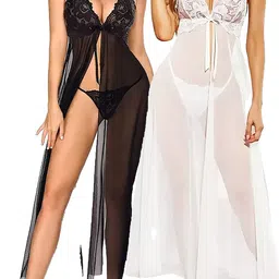 PIBU Pack of 2 Self Design Net Lace Baby Doll-4