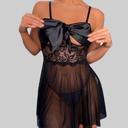 FIMBUL Self Design Bow Embellished Net Baby Doll-picture-42