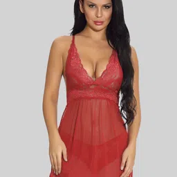 FIMBUL Self Design V-Neck Satin Baby Doll-picture-41