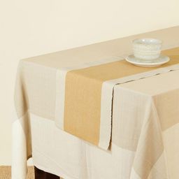 Fabindia Nadij Mustard & Beige Woven Cotton Table Runner-picture-25
