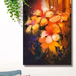 SAF Orange Colored & Black Flower Printed Canvas Wall Art-image-65