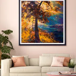 999Store Blue & Yellow Leaves Tree Printed Canvas Wall Art-6