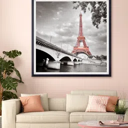 999Store Grey & Orange Eiffel Tower Printed Canvas Wall Art-0