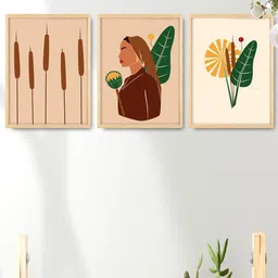 SAF 3-Pcs Brown & Beige Modern Art Painting Framed Wall Art-2