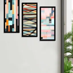 Art Street Set Of 3 Blue & Pink Theme Framed Wall Art-16