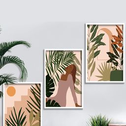 SAF 3 Pcs Peach-colored & Green Modern Art Framed Wall Art-27