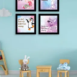 nest ART Set Of 4 Blue & Purple Cartoon Animal Framed Wall Art-50