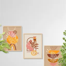 SAF 3-Pcs Brown & Yellow Modern Art Painting Framed Wall Art-26