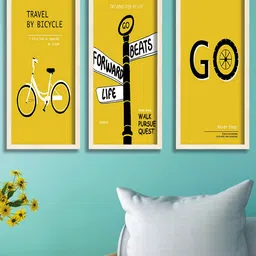 SAF Yellow 3 Pieces Printed Framed Wall Art-18