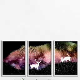SAF Black & Purple 3 Pieces Nature Painted Wall Art-26