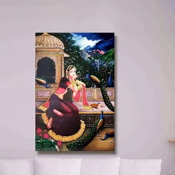 SAF Blue & Pink Traditional Woman Painting Wall Art-44