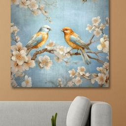 SAF Blue & Off White Wooden Framed Nature Art Canvas Painting Wall Art-image-57