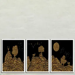 SAF Black & Yellow 3 Pieces Painted Wall Arts-image-95