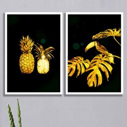 SAF 2-Pcs Black & Yellow Tropical Leaves Painting Wall Art-9