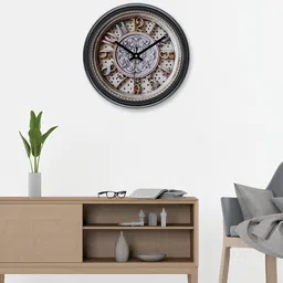 RANDOM Beige & Black Printed Analogue Contemporary Wall Clock-38