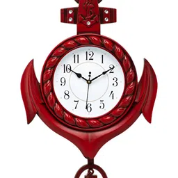 Attractionz Red Textured Analog Round Contemporary Pendulum Wall Clock-6