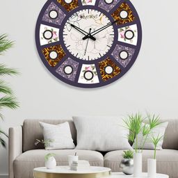 OLIVE TREE Purple & Black Contemporary Wooden Analogue Wall Clock-74