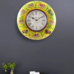 Aapno Rajasthan Yellow & Blue Printed Traditional Wall Clock-5
